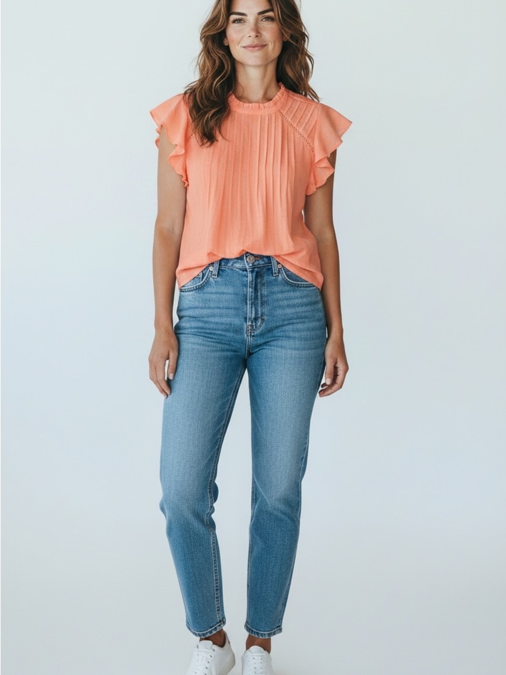 O37 Nanette Lepore Burnt Coral Ruffle Sleeve Blouse